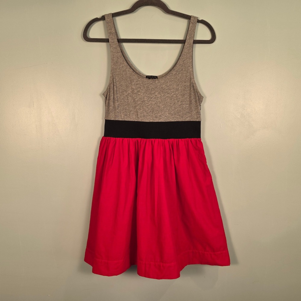 Theory Womens Colorblock Fit Flare Dress Gray Red Cotton Size S 80474684 Wedding